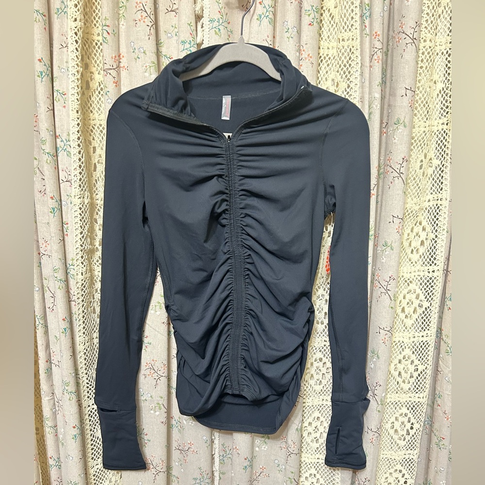 Free People Movement Wonderland Full Zip Hooded Jacket XS Black New